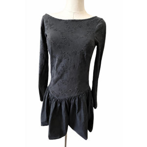 Free People Medium Surley Black Eyelet Long Sleeve Scoop Back Mini Dress NWOT