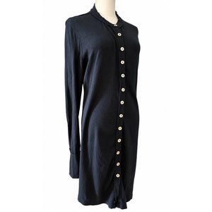 Free People We The Free Gia Black Ribbed Cardigan Button Front Boho Duster Dress X-Large