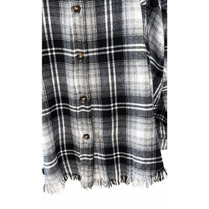 Hem & Thread Black White Plaid Raw Hem Button Front Shacket Shirt Jacket Large NWOT
