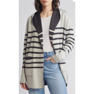 Splendid Syd Lead / Oatmeal Stripe Open Front Cardigan Medium NWT