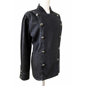 Free People Medium Imogene Black Denim Officer Jacket